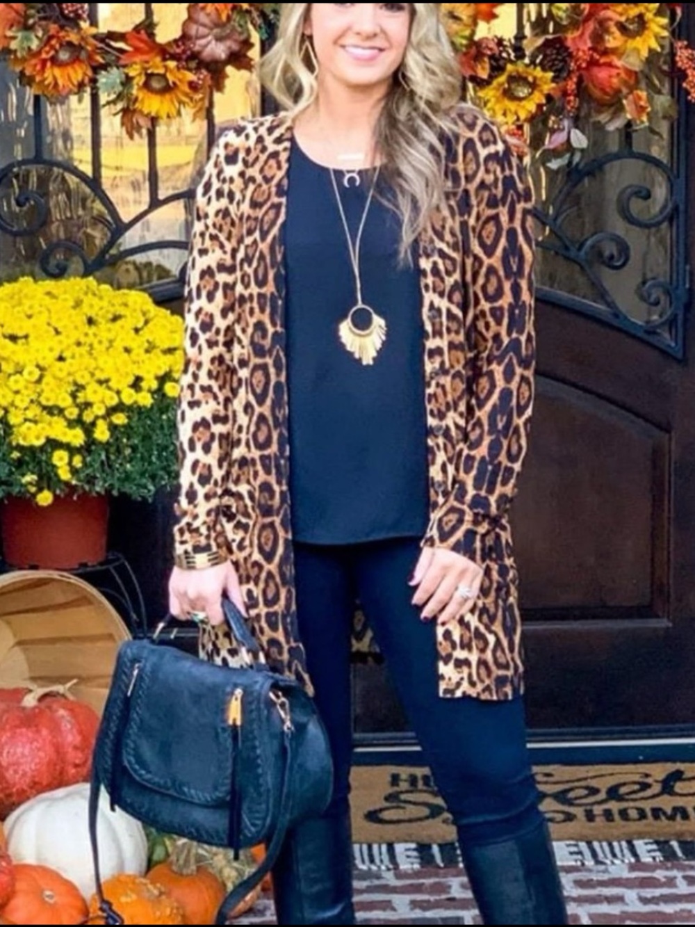 Leopard Print Open-Front Cardigan Sweater - Brown